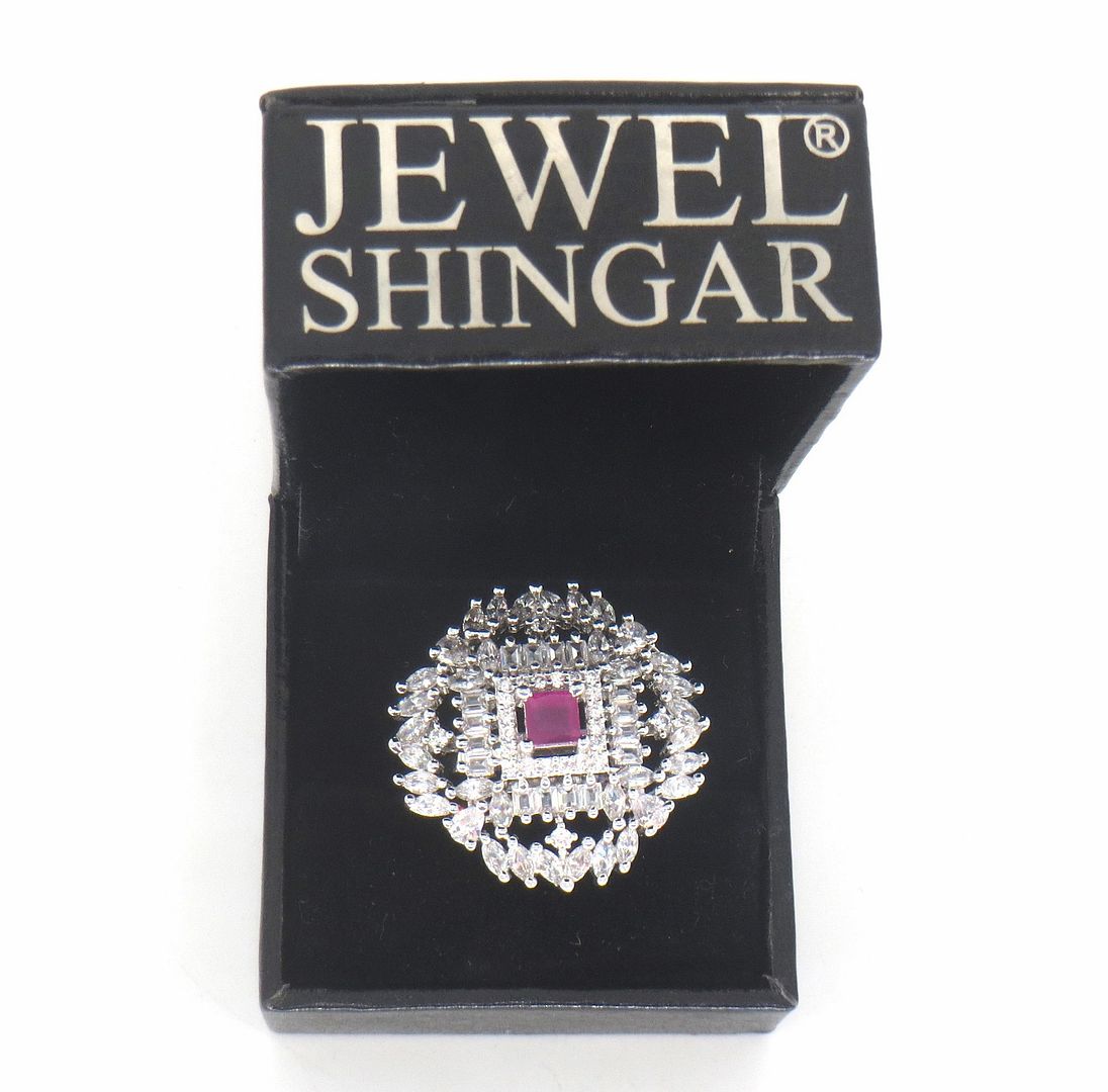 Jewelshingar Jewellery American Diamond Pink Colour Size Freesize Silver Plated  Ring For Girls ( 59735FSR )
