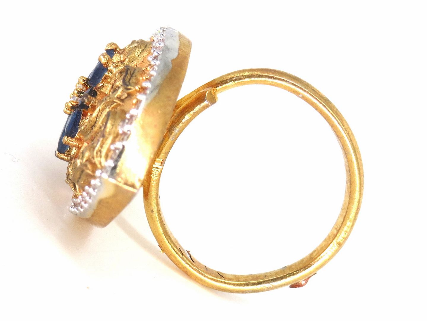 Jewelshingar Jewellery American Diamond Blue Colour Size Freesize Gold Plated  Ring For Girls ( 59774FSR )