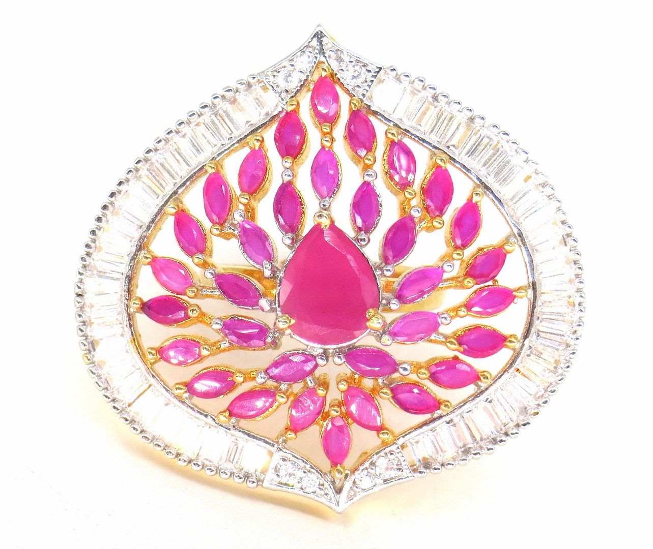 Jewelshingar Jewellery American Diamond Pink Colour Size Freesize Gold Plated  Ring For Girls ( 59793FSR )