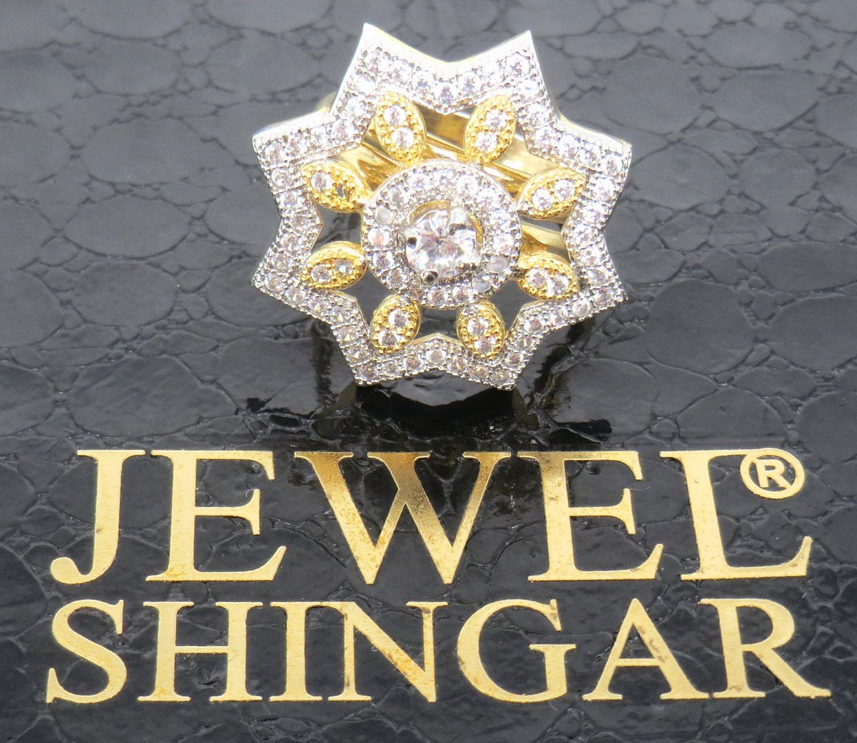 Jewelshingar Jewellery American Diamond Clear Colour Size Freesize Gold Plated  Ring For Girls ( 59812FSR )