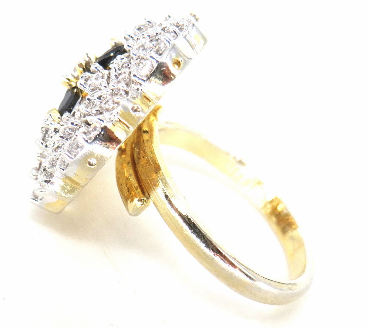 Jewelshingar Jewellery American Diamond Black Colour Size Freesize Gold Plated  Ring For Girls ( 59822FSR )