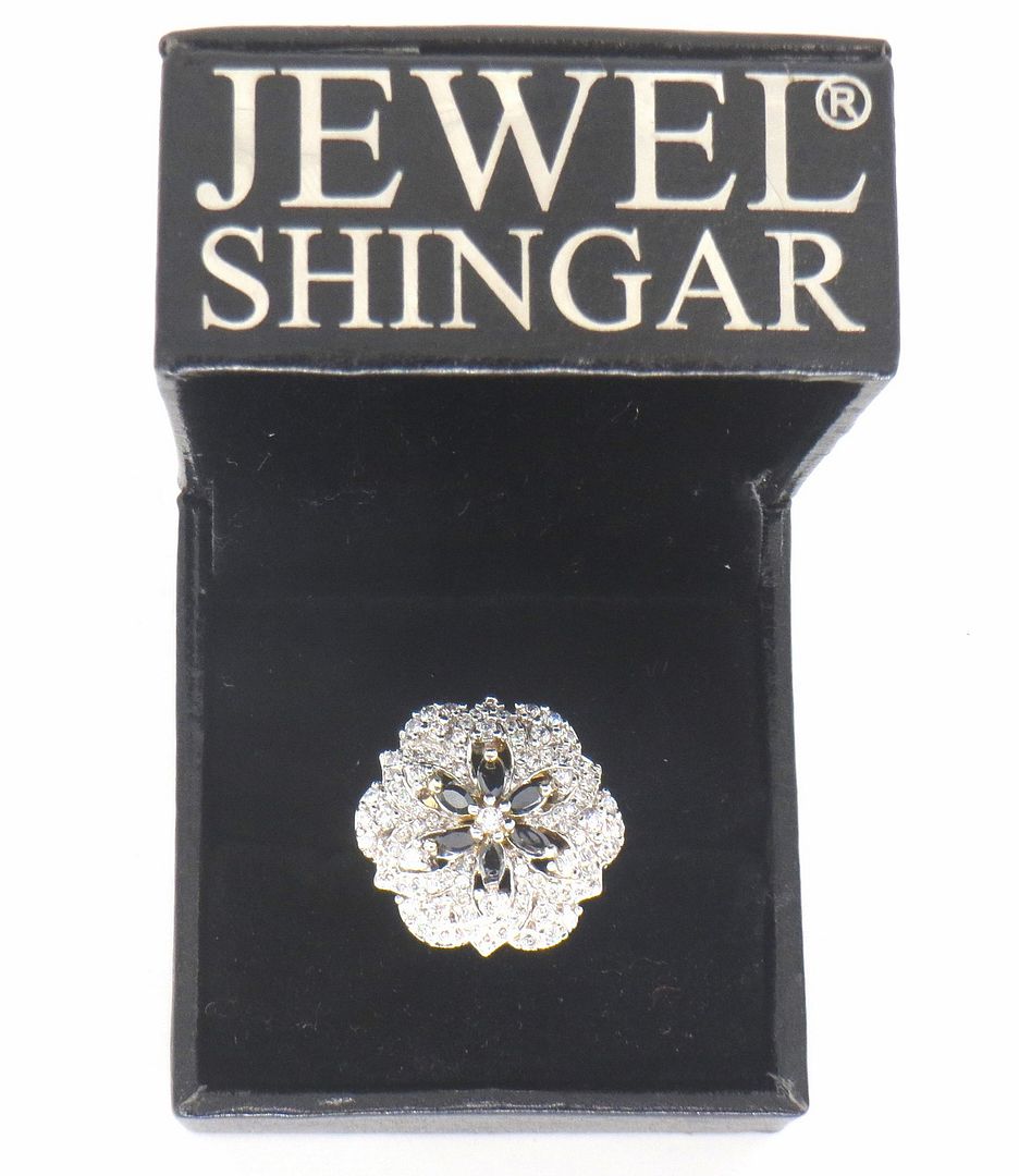 Jewelshingar Jewellery American Diamond Black Colour Size Freesize Gold Plated  Ring For Girls ( 59822FSR )