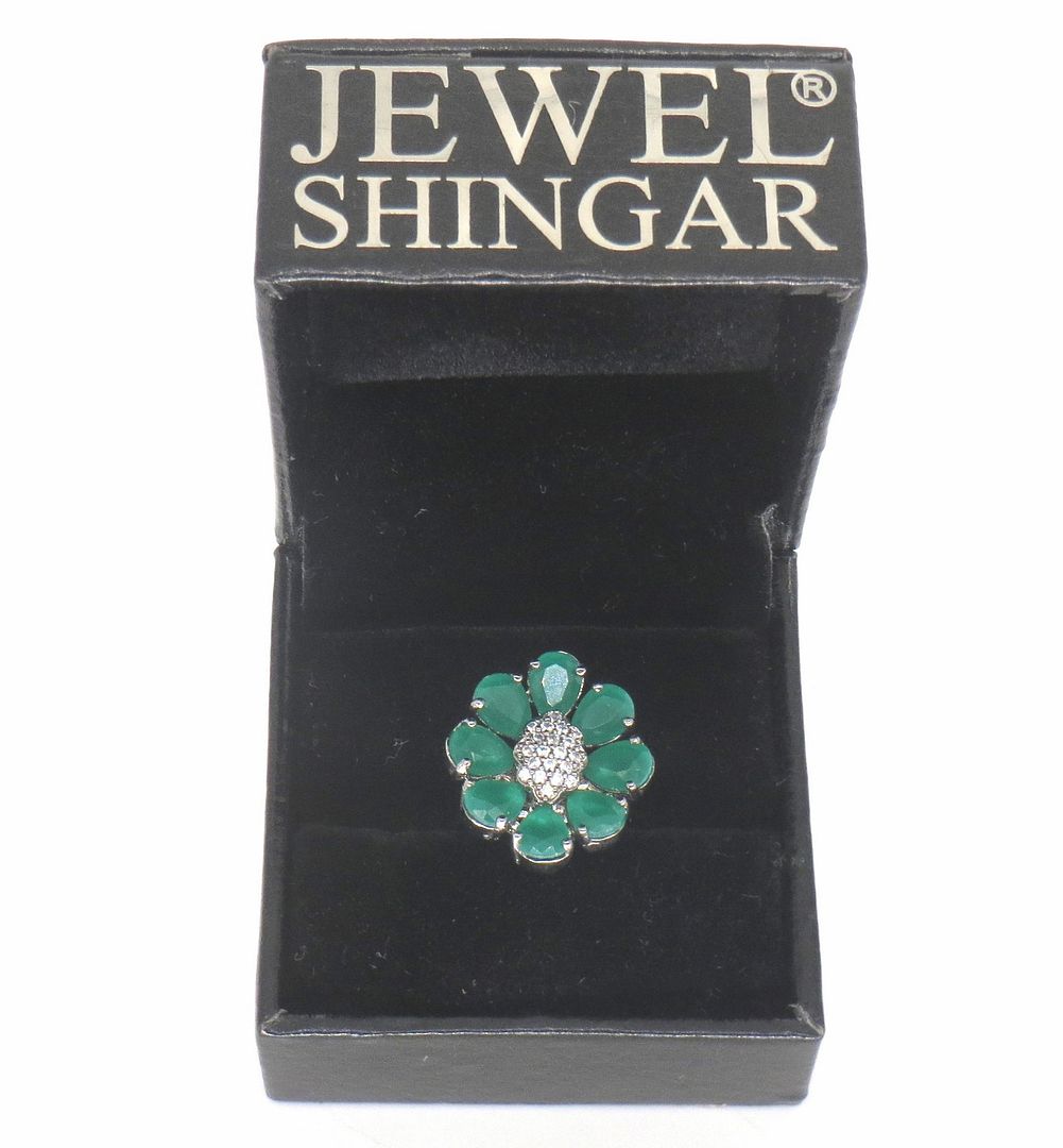 Jewelshingar Jewellery American Diamond Green Colour Size Freesize Antiqu Plated  Ring For Girls ( 59898FSR )