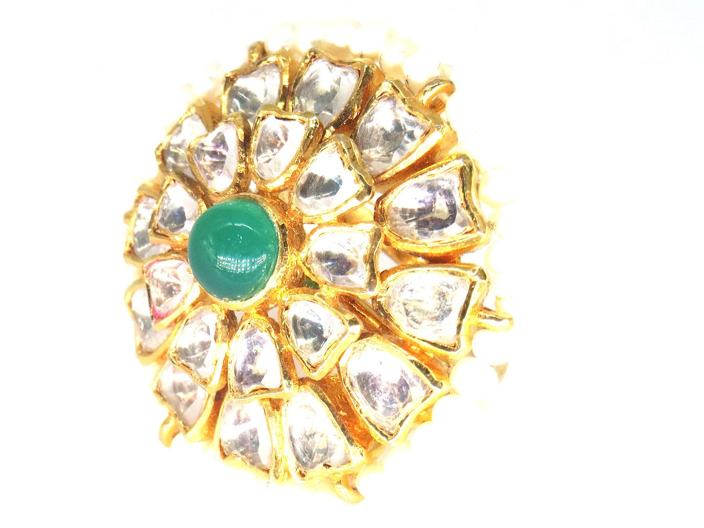 Jewelshingar Jewellery American Diamond Green Colour Size 14 Gold Plated  Ring For Girls ( 60014SSR )