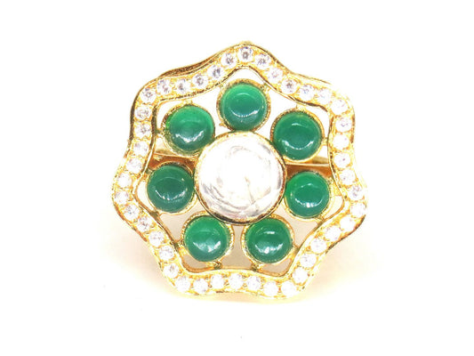 Jewelshingar Jewellery American Diamond Green Colour Size 14 Gold Plated  Ring For Girls ( 60020SSR )