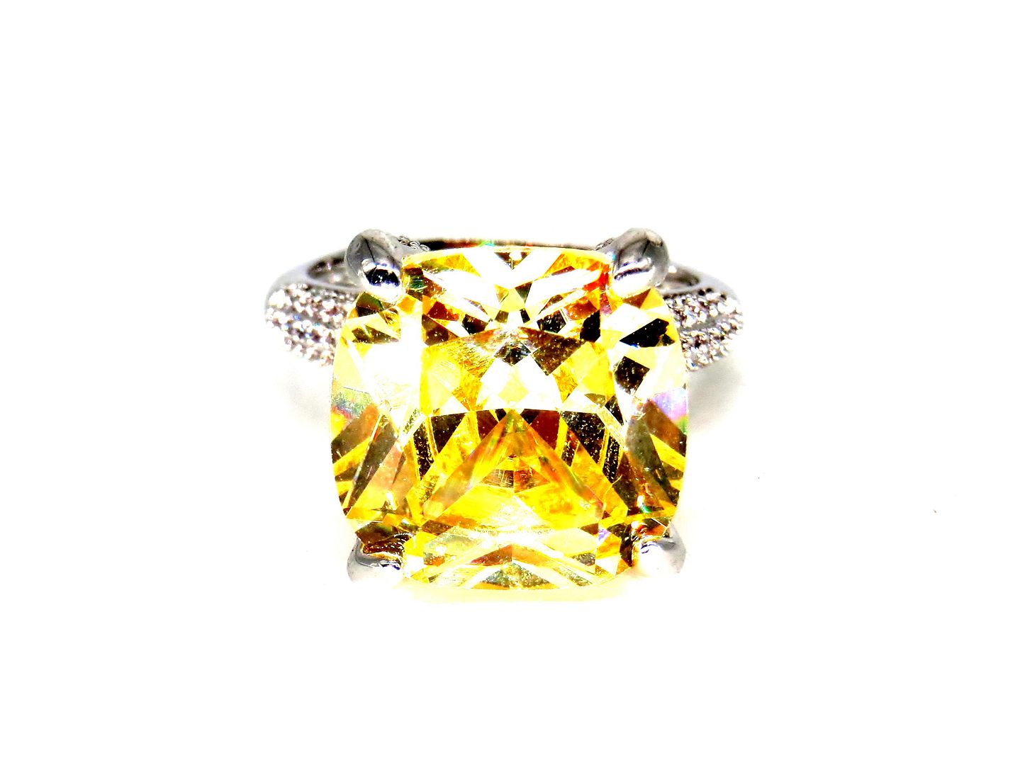 Jewelshingar Jewellery American Diamond Yellow Colour Size 14 Silver Plated  Ring For Girls ( 60026RIN )