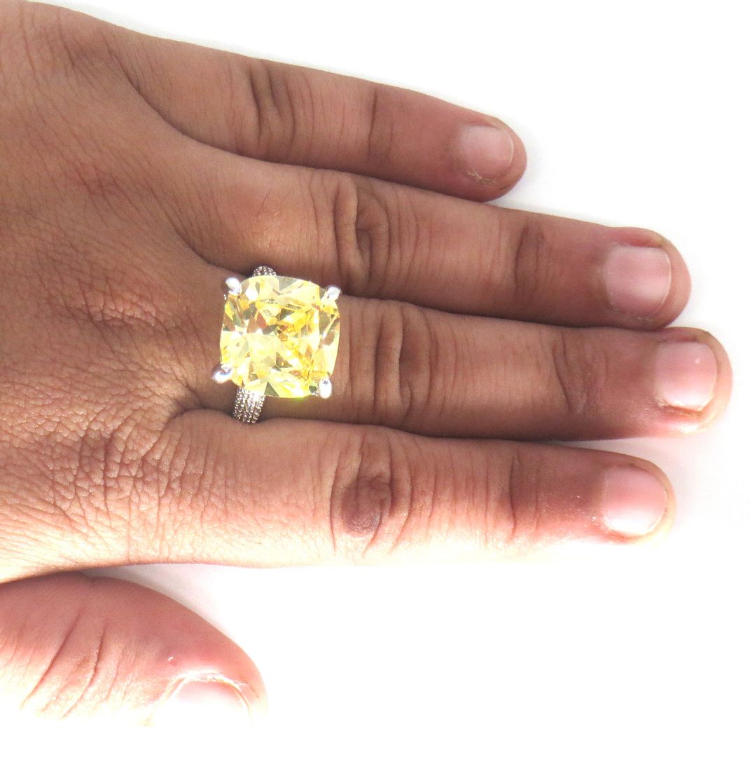 Jewelshingar Jewellery American Diamond Yellow Colour Size 14 Silver Plated  Ring For Girls ( 60026RIN )