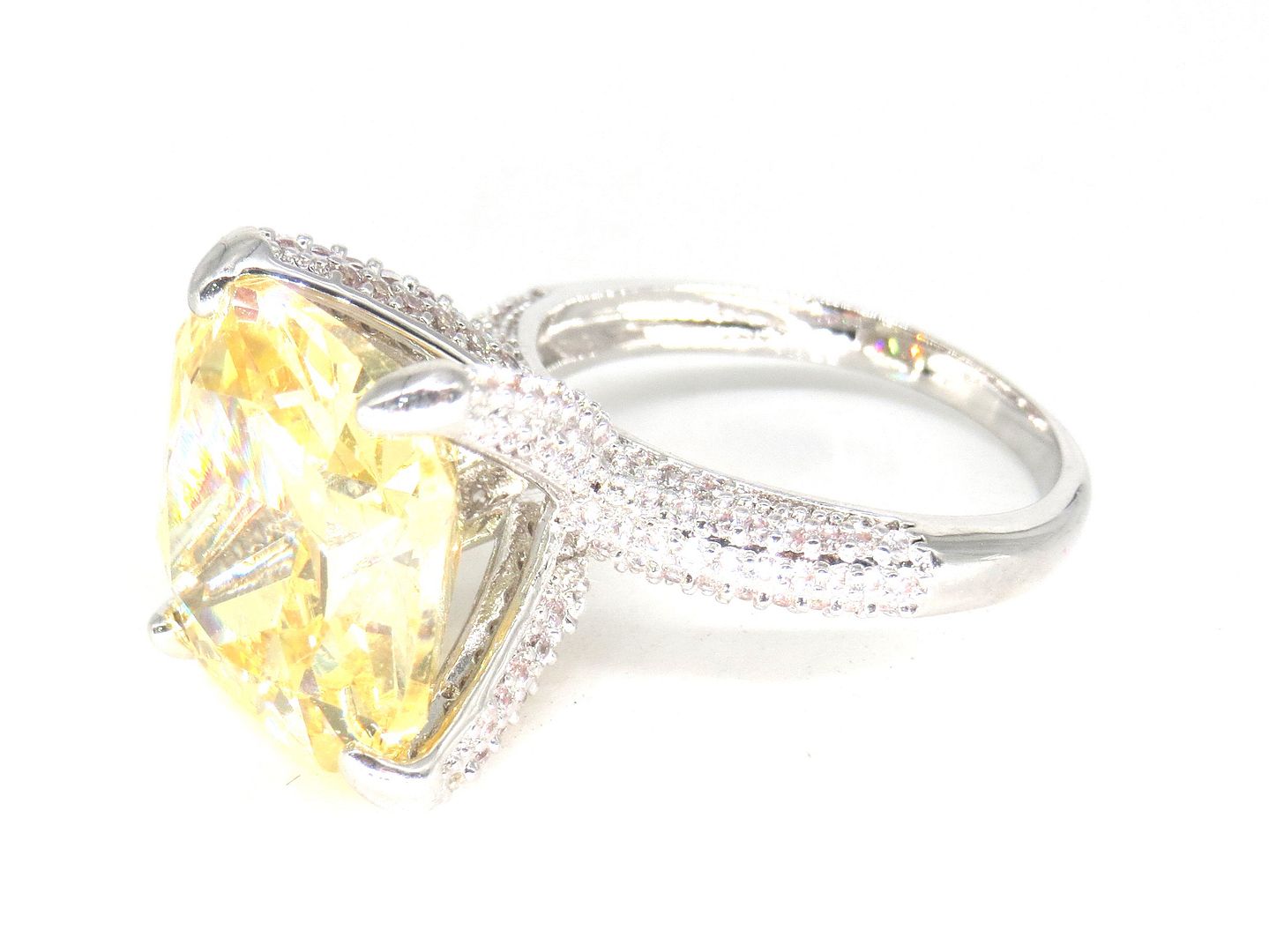 Jewelshingar Jewellery American Diamond Yellow Colour Size 14 Silver Plated  Ring For Girls ( 60026RIN )