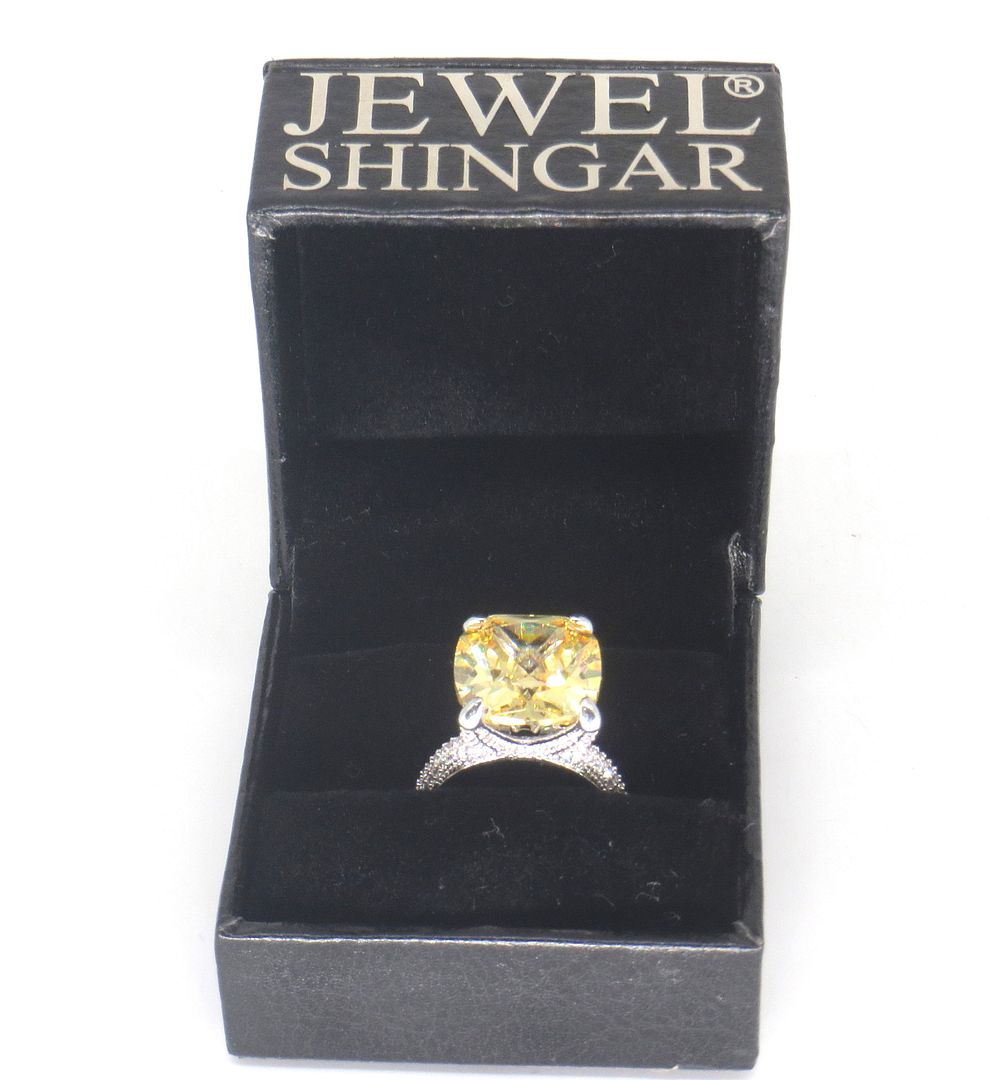 Jewelshingar Jewellery American Diamond Yellow Colour Size 14 Silver Plated  Ring For Girls ( 60026RIN )