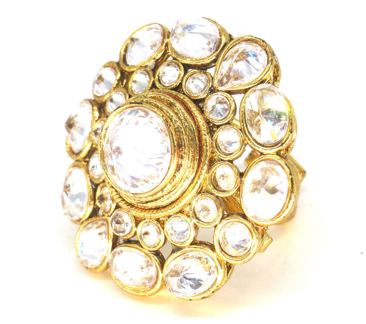 Jewelshingar Jewellery American Diamond Clear Colour Size Freesize Gold Plated  Ring For Girls ( 60042FSR )