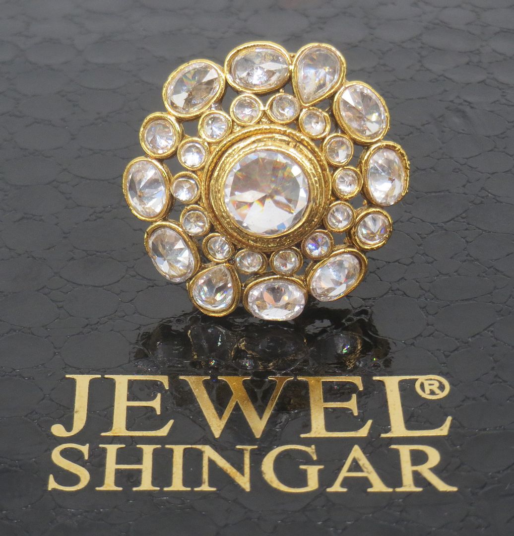 Jewelshingar Jewellery American Diamond Clear Colour Size Freesize Gold Plated  Ring For Girls ( 60042FSR )