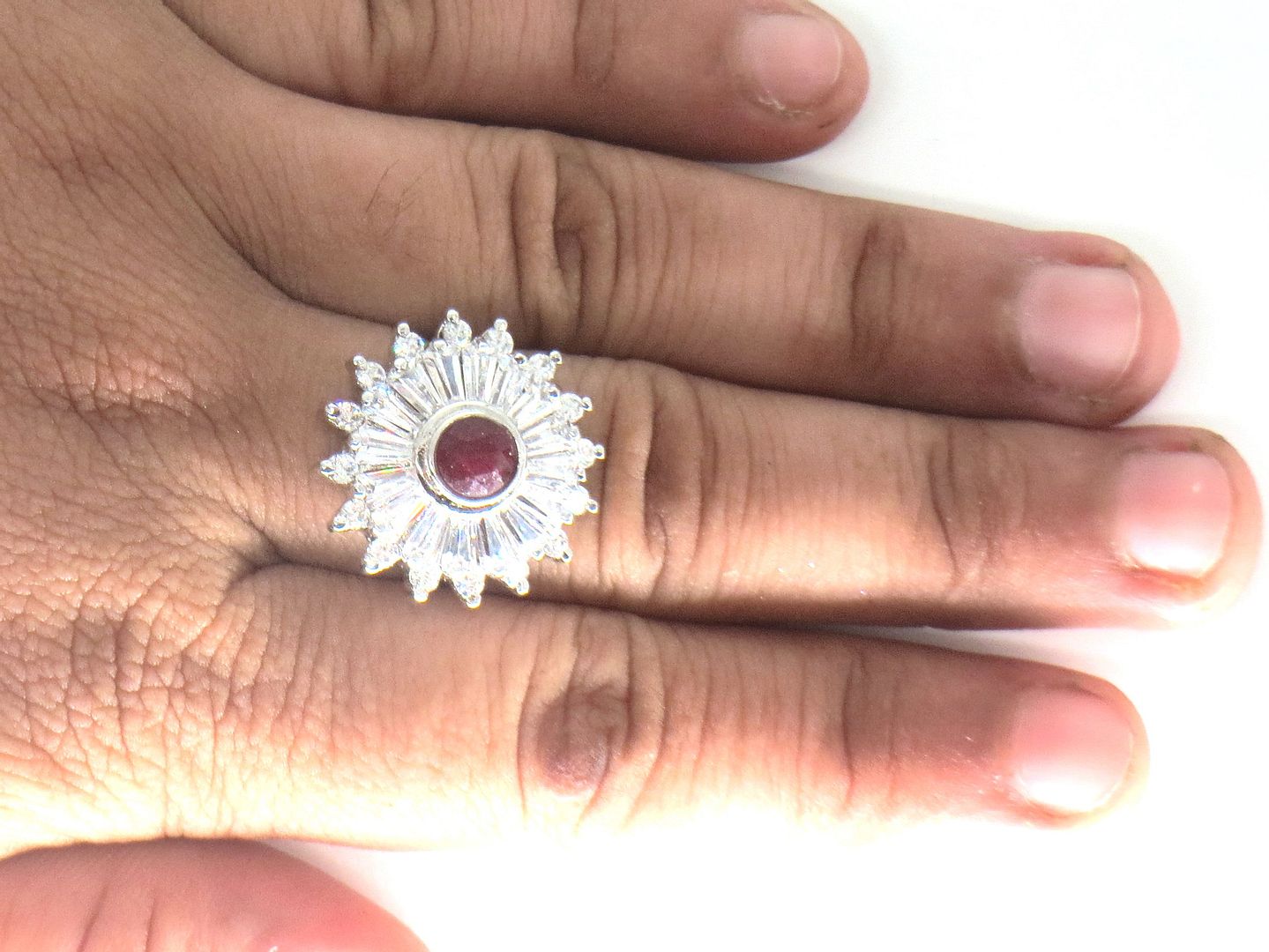 Jewelshingar Jewellery American Diamond   Red Colour Size Freesize Silver Plated  Ring For Girls ( 60054RIN )