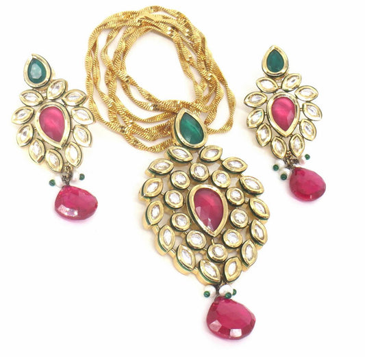 Jewelshingar Jewellery Gold Plated Diamond Colour     Multi Polki Kundan Pendant Set For Women ( 60075DCP )