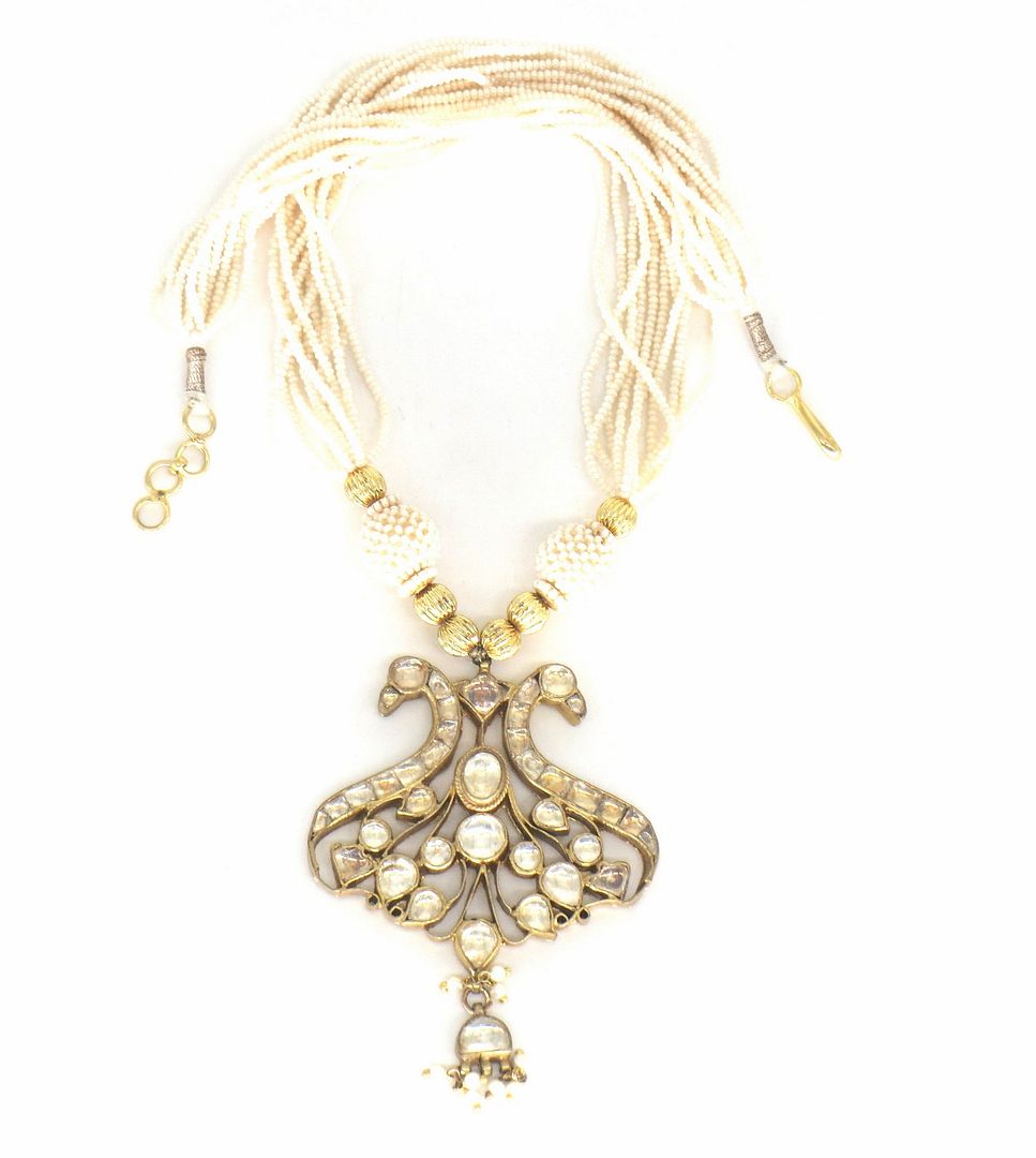 Jewelshingar Jewellery Gold Plated Diamond Colour Gold Polki Kundan Pendant Set For Women ( 60093ACP )