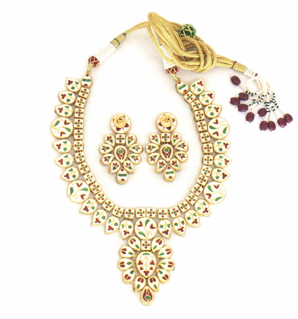Jewelshingar Jewellery Gold Plated Diamond Colour Pink Polki Kundan Pendant Set For Women ( 60128ACS )