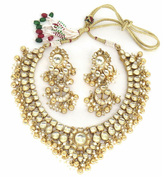 Jewelshingar Jewellery Gold Plated Diamond Colour Gold Polki Kundan Pendant Set For Women ( 60141ACS )