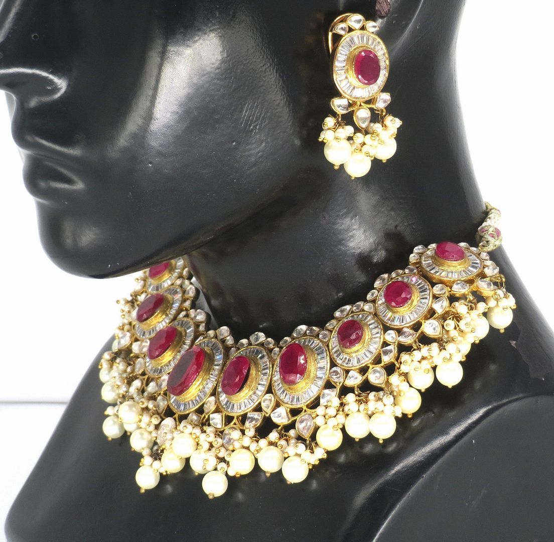 Jewelshingar Jewellery Gold Plated Diamond Colour Pink Polki Kundan Necklace For Women ( 60164ACS )
