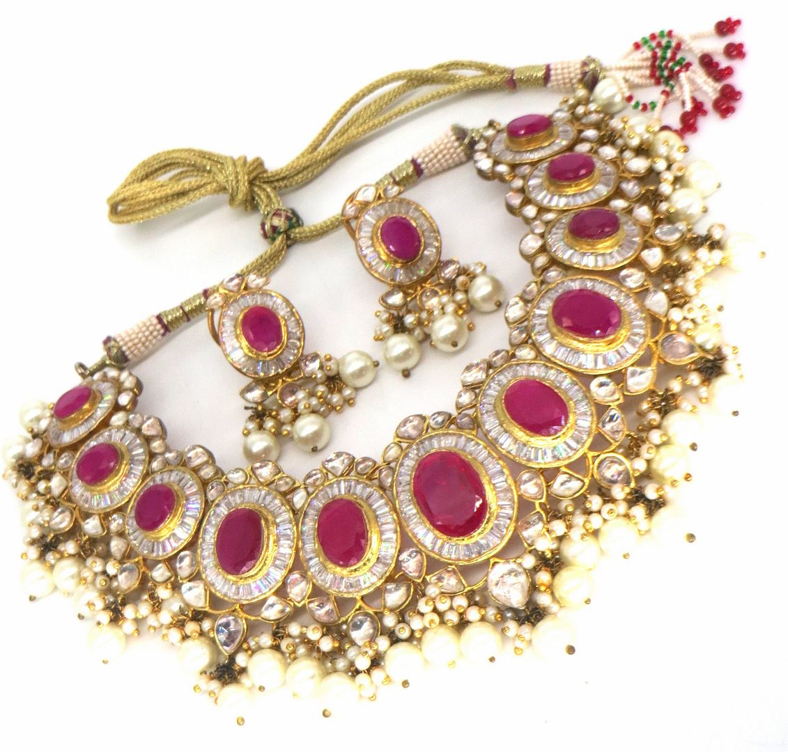 Jewelshingar Jewellery Gold Plated Diamond Colour Pink Polki Kundan Necklace For Women ( 60164ACS )