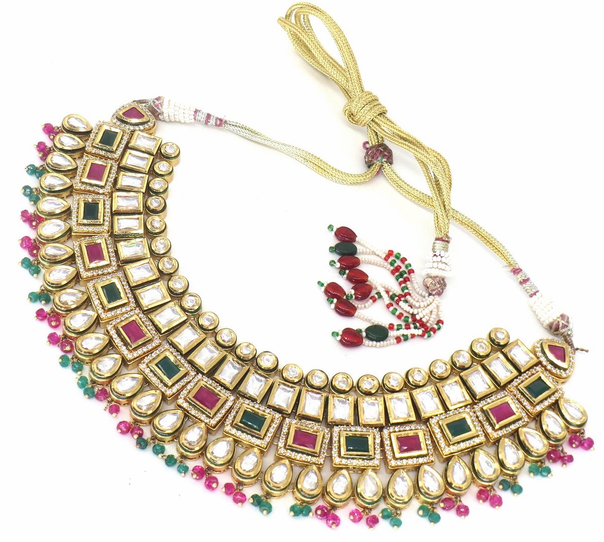 Jewelshingar Jewellery Gold Plated Diamond Colour     Multi Polki Kundan Necklace For Women ( 60169ACN )