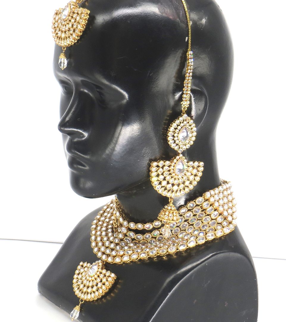 Jewelshingar Jewellery Gold Plated Diamond Colour Clear Polki Kundan Necklace For Women ( 60248NEM )