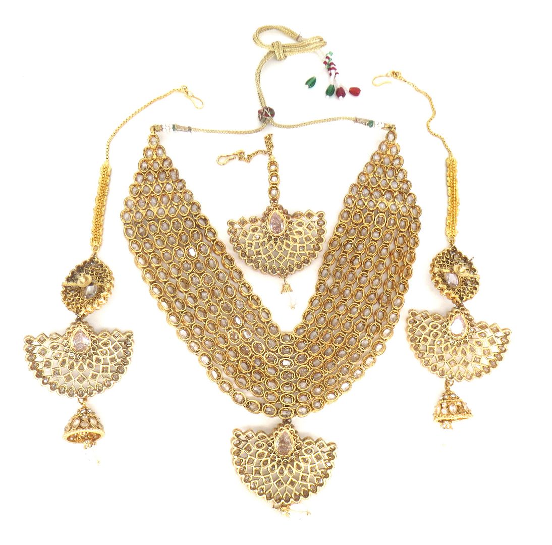 Jewelshingar Jewellery Gold Plated Diamond Colour Clear Polki Kundan Necklace For Women ( 60248NEM )