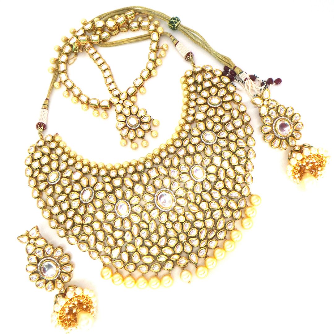 Jewelshingar Jewellery Gold Plated Diamond Colour Clear Polki Kundan Necklace For Women ( 60265NEM )