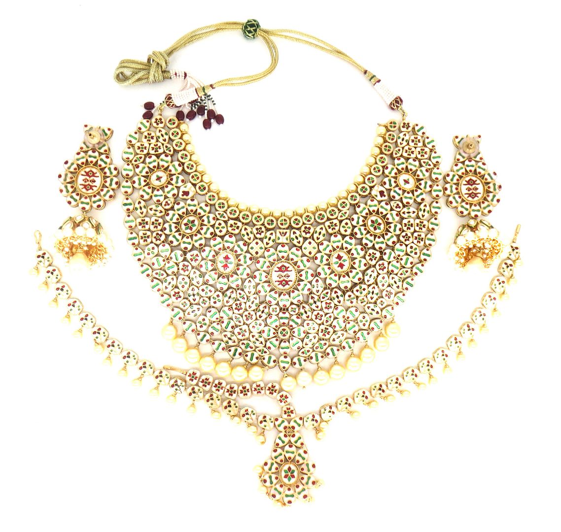 Jewelshingar Jewellery Gold Plated Diamond Colour Clear Polki Kundan Necklace For Women ( 60265NEM )