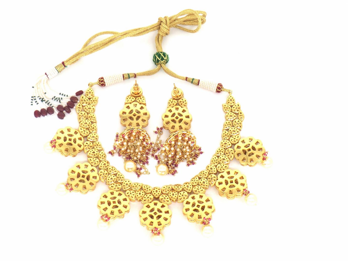 Jewelshingar Jewellery Fine Antique Polki Kundan Gold Plated Pink Colour Necklace For Women ( 60273ACS )