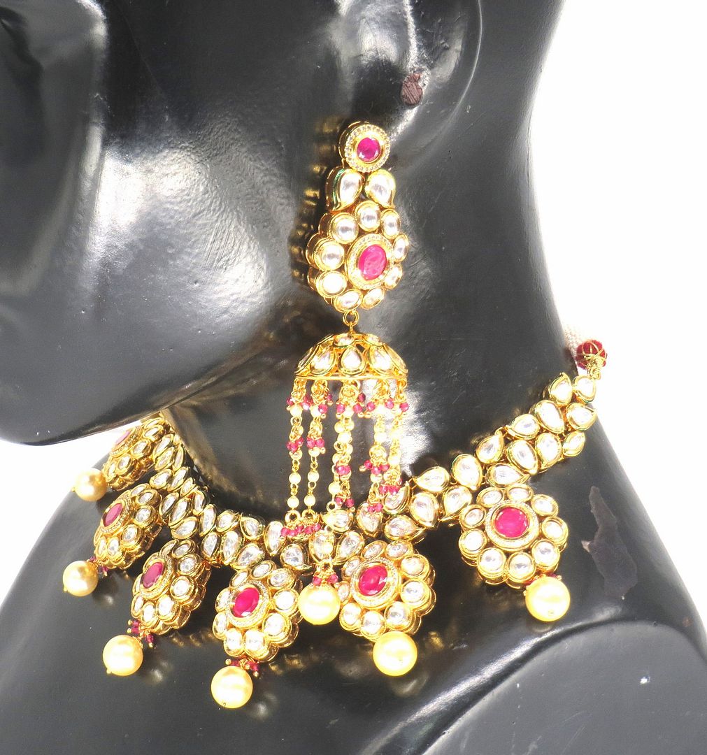 Jewelshingar Jewellery Fine Antique Polki Kundan Gold Plated Pink Colour Necklace For Women ( 60273ACS )