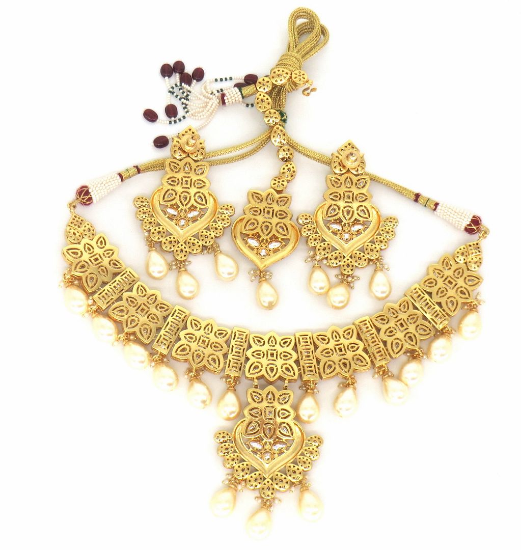 Jewelshingar Jewellery Fine Antique Polki Kundan Gold Plated Multi Colour Necklace For Women ( 60279ACS )
