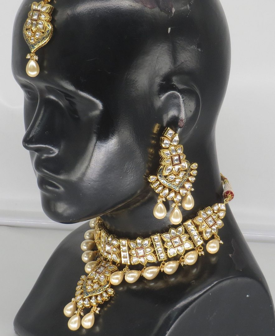 Jewelshingar Jewellery Fine Antique Polki Kundan Gold Plated Multi Colour Necklace For Women ( 60279ACS )