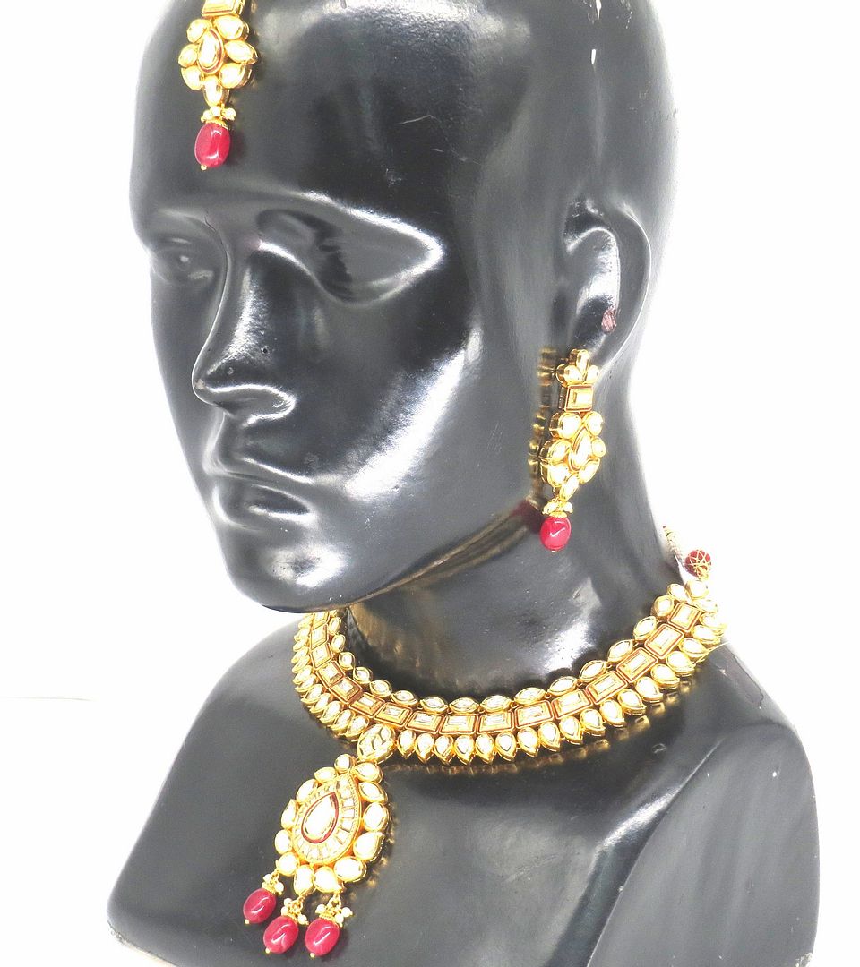 Jewelshingar Jewellery Fine Antique Polki Kundan Gold Plated Pink Colour Necklace For Women ( 60292ACS )