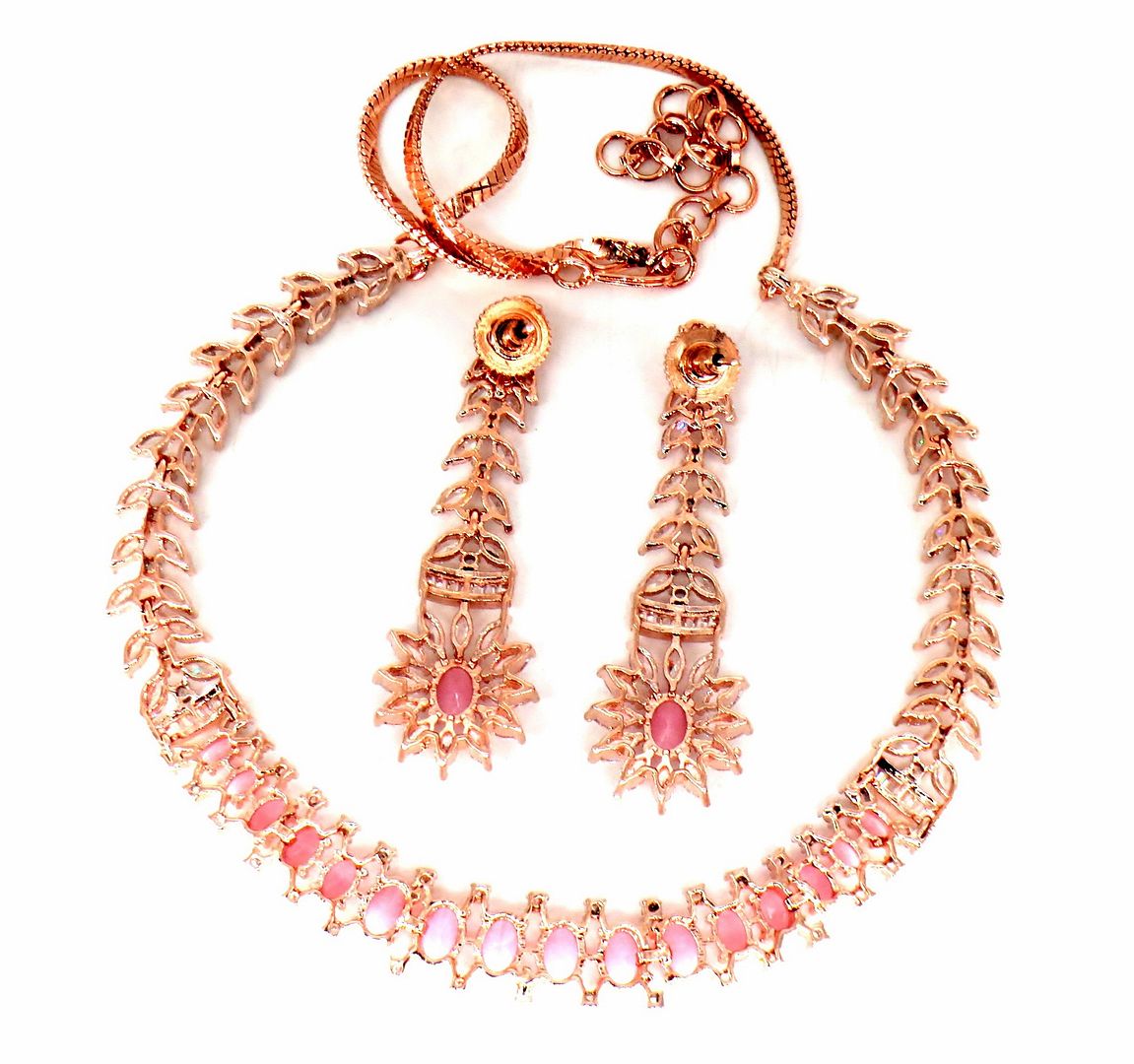 Jewelshingar Jewellery Fine Antique Polki Kundan RoseGold Plated Pink Colour Necklace For Women ( 60312NAD )