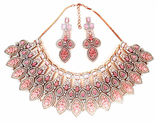 Jewelshingar Jewellery Fine Antique Polki Kundan RoseGold Plated Pink Colour Necklace For Women ( 60331NAD )