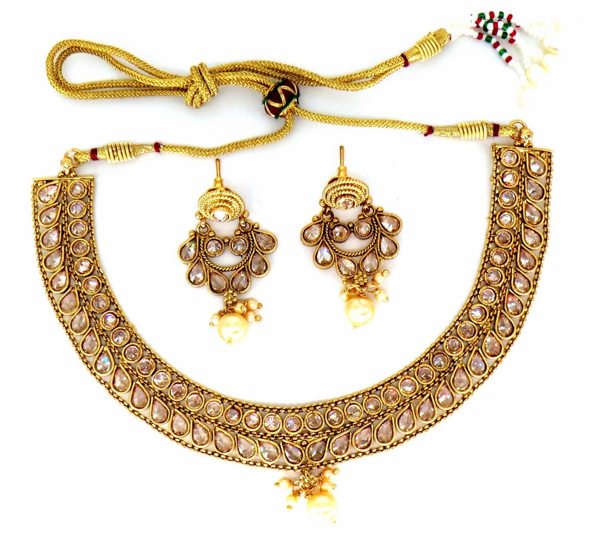 Jewelshingar Jewellery Fine Antique Polki Kundan Gold Plated Gold Colour Necklace For Women ( 60360ASP )
