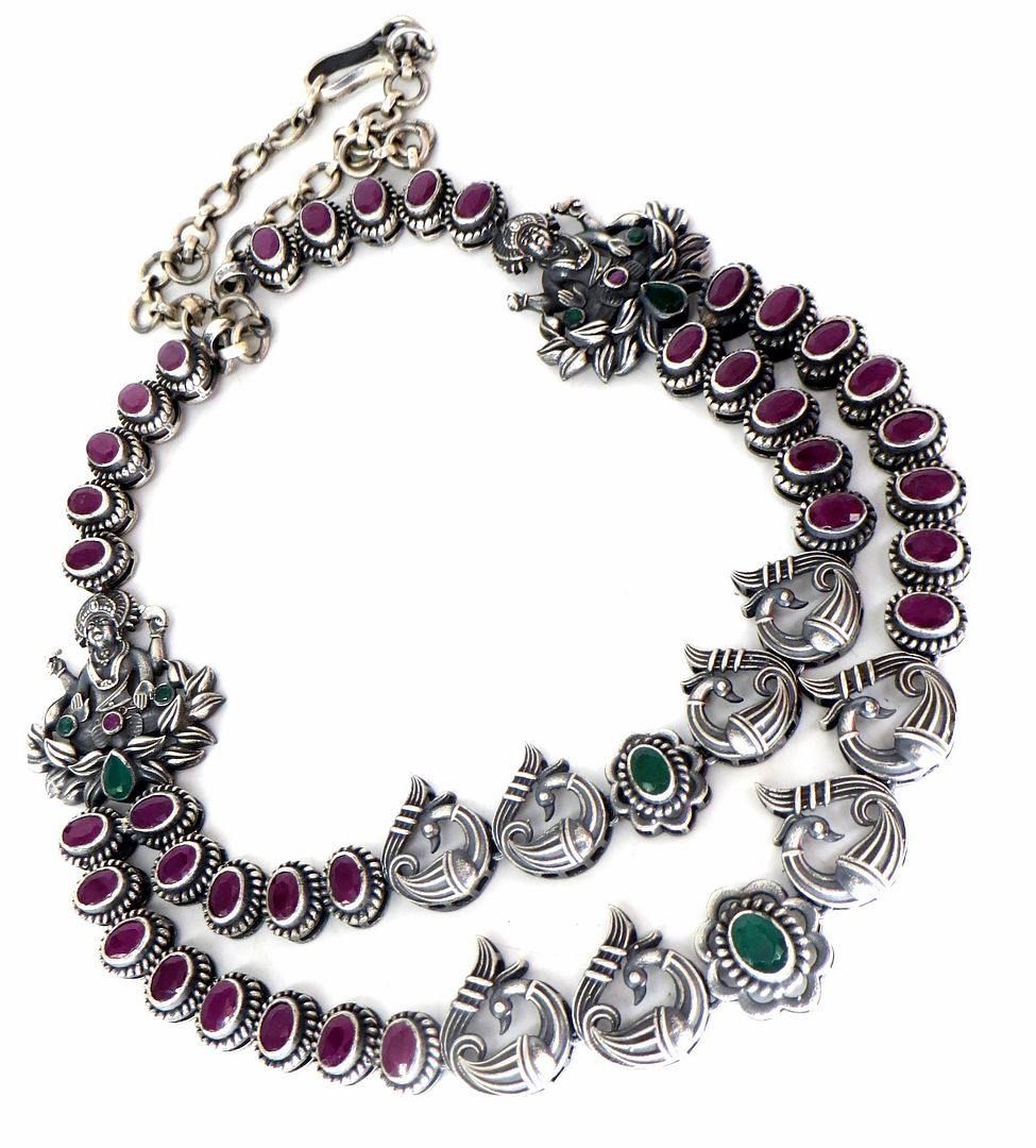 Jewelshingar Jewellery Fine 925 Silver Jewellery Silver Plated Multi Colour Necklace For Women ( 60366SSN )