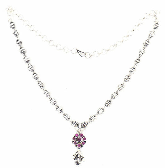 Jewelshingar Jewellery Fine 925 Silver Jewellery Silver Plated Pink Colour Necklace For Women ( 60372SSN )