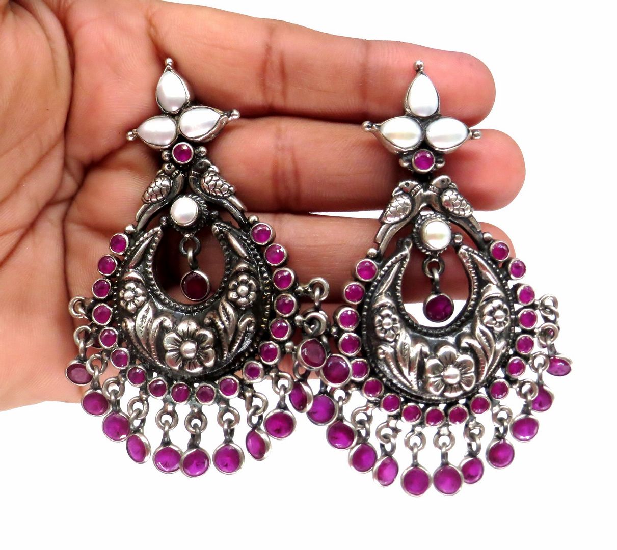 Jewelshingar Jewellery Fine 925 Silver Jewellery Silver Plated Pink Colour Earrings For Women ( 60406SSE )