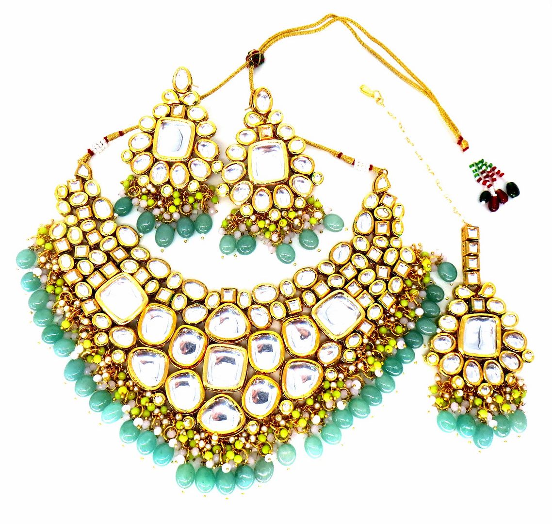 Jewelshingar Jewellery Fine Antique Polki Kundan Gold Plated Multi Colour Necklace For Women ( 60438ACS )