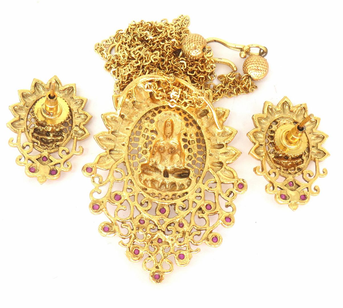 Jewelshingar Jewellery Fine Antique Polki Kundan Gold Plated Pink Colour Pendant Set For Women ( 60446ASP )