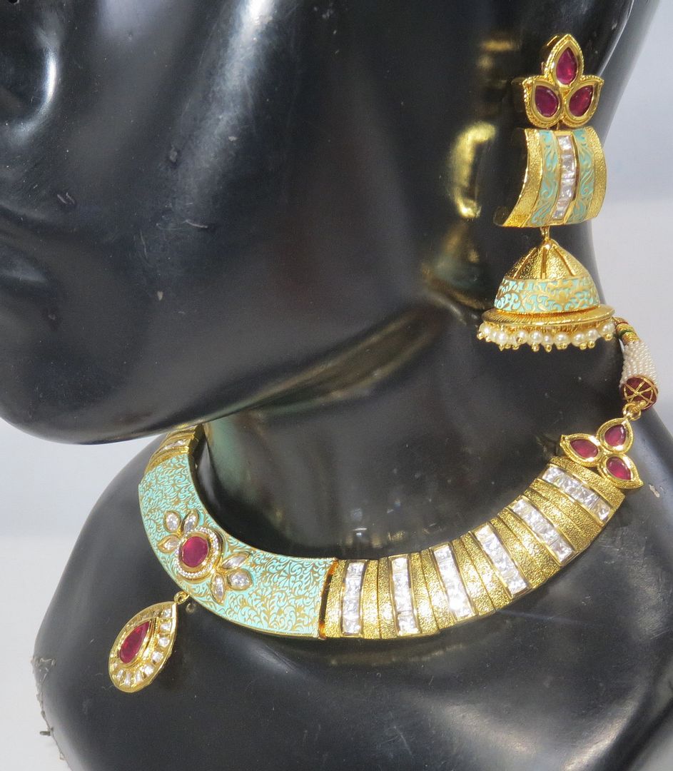 Jewelshingar Jewellery Fine Antique Polki Kundan Gold Plated Multi Colour Colour Necklace For Women ( 60575ACS )
