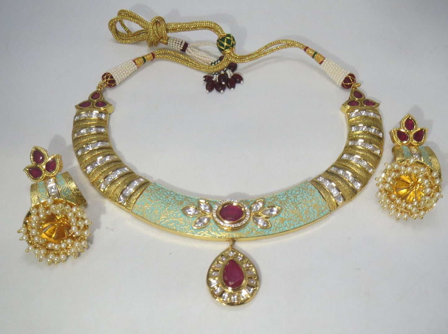 Jewelshingar Jewellery Fine Antique Polki Kundan Gold Plated Multi Colour Colour Necklace For Women ( 60575ACS )