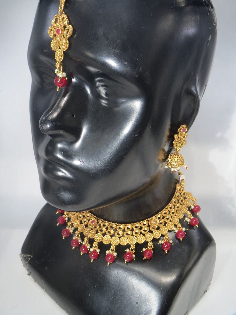 Jewelshingar Jewellery Fine Antique Polki Kundan Antique Plated Red Colour Necklace For Women ( 60626AST )