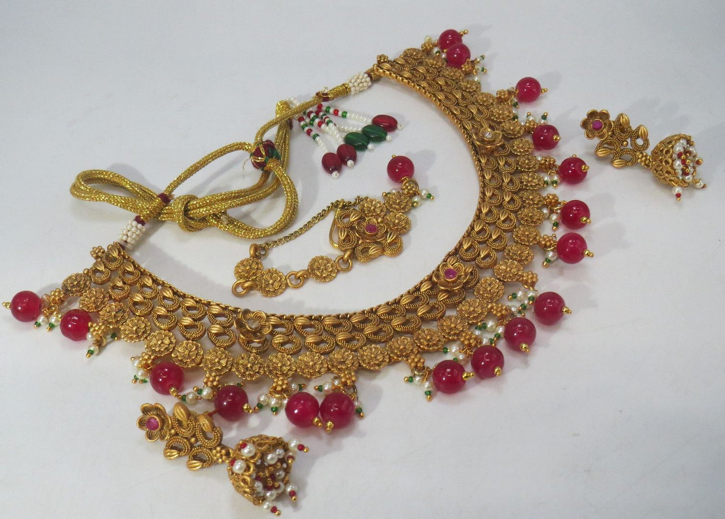 Jewelshingar Jewellery Fine Antique Polki Kundan Antique Plated Red Colour Necklace For Women ( 60626AST )