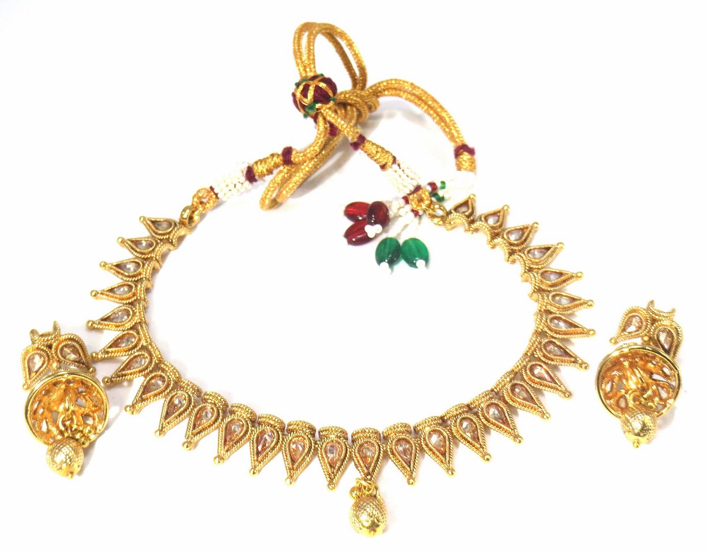 Jewelshingar Jewellery Fine Antique Polki Kundan Gold Plated Brown Colour Necklace For Women ( 60685AST )