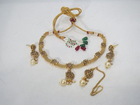 Jewelshingar Jewellery Fine Antique Polki Kundan Gold Plated Brown Colour Necklace For Women ( 60703AST )