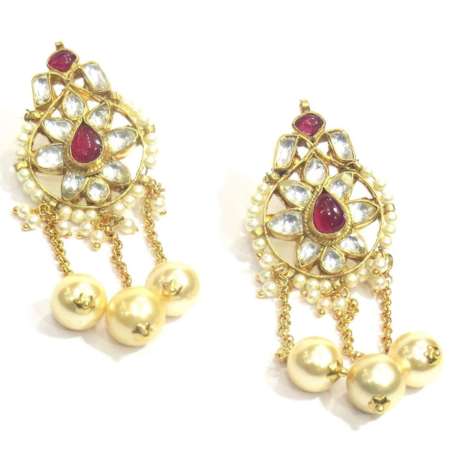 Jewelshingar Jewellery Fine Gold Plated Dangle & Drop Earrings For Women ( 31967-ace-ruby )