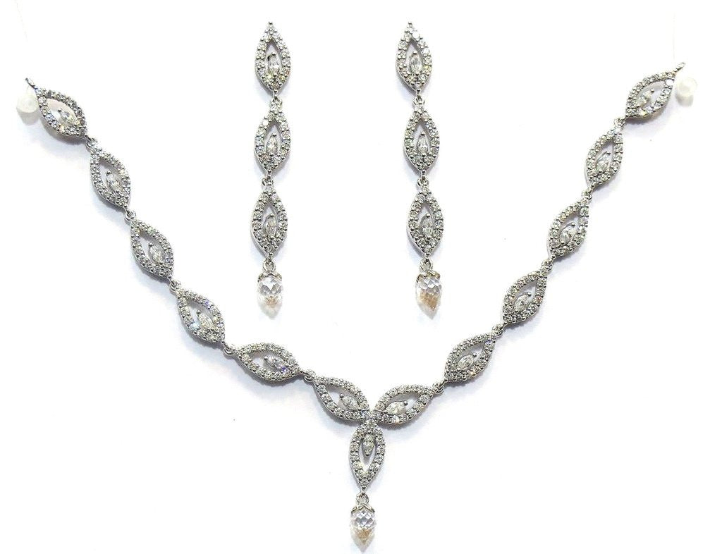 Jewelshingar Women's Fine Quality Cubic Zirconia Silver Plated Necklace Set Jewellery ( 6546-dcs ) - JEWELSHINGAR