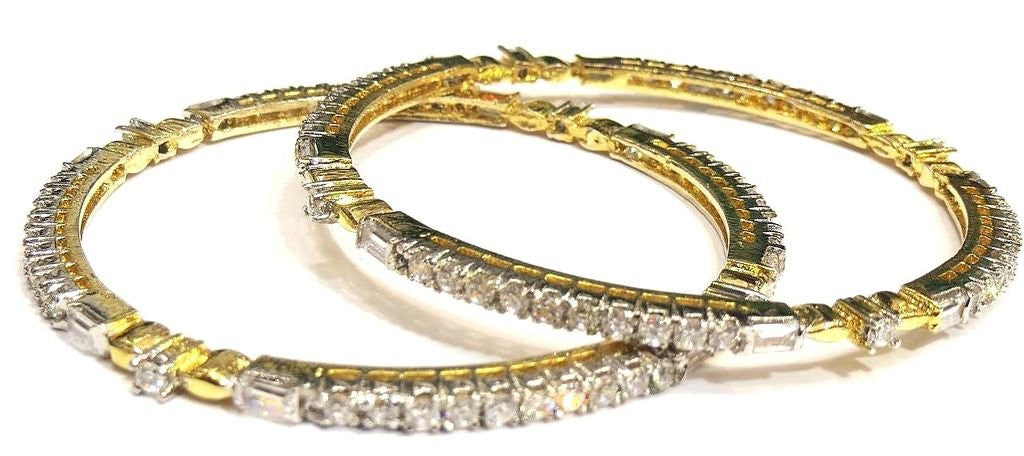 Jewelshingar Women's American Diamonds Bangle Set Kada Churi Bracelet Kangan In 2.4 Size Silver Jewellery ( 6909-jb-2.4 ) - JEWELSHINGAR