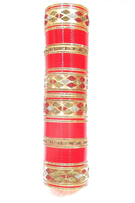 Jewelshingar Jewellery Fine Red Plated Punjabi Chura For Women ( 36708-punjabi-chura-p )